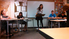 One of six debate teams in action. 