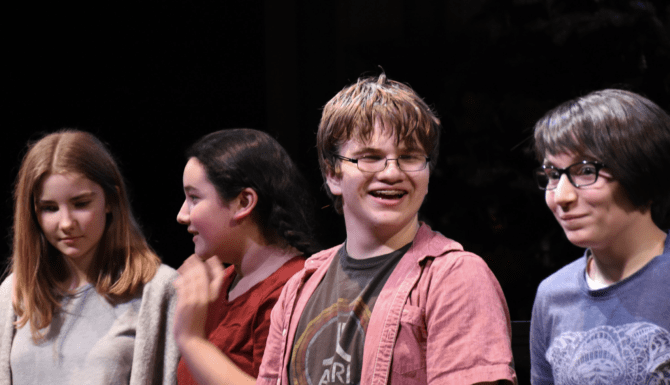 8th grade playwrights Shona, Sofia, Connor and Cece